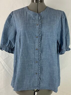 J. Crew Chambray Button-Front Puff Sleeve Top - Blue NWT